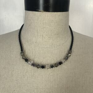 Fashion Bead Black Rope Necklace Adjustable 15-17" Long